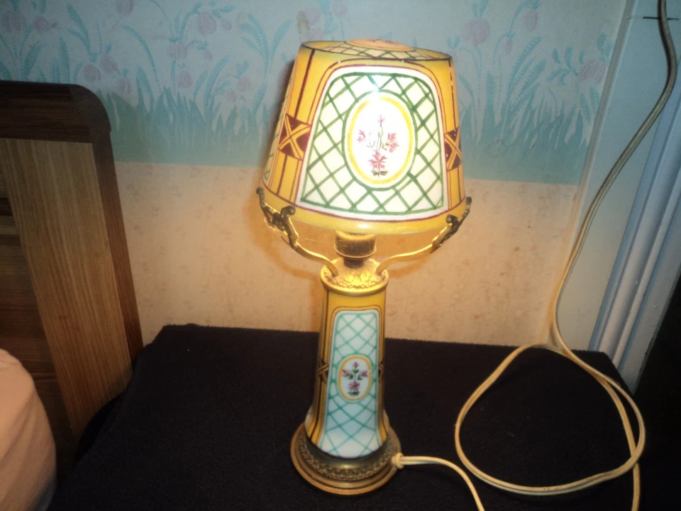 Ancienne lampe en céramique Art déco chevet laiton bronze - Photo 2/4