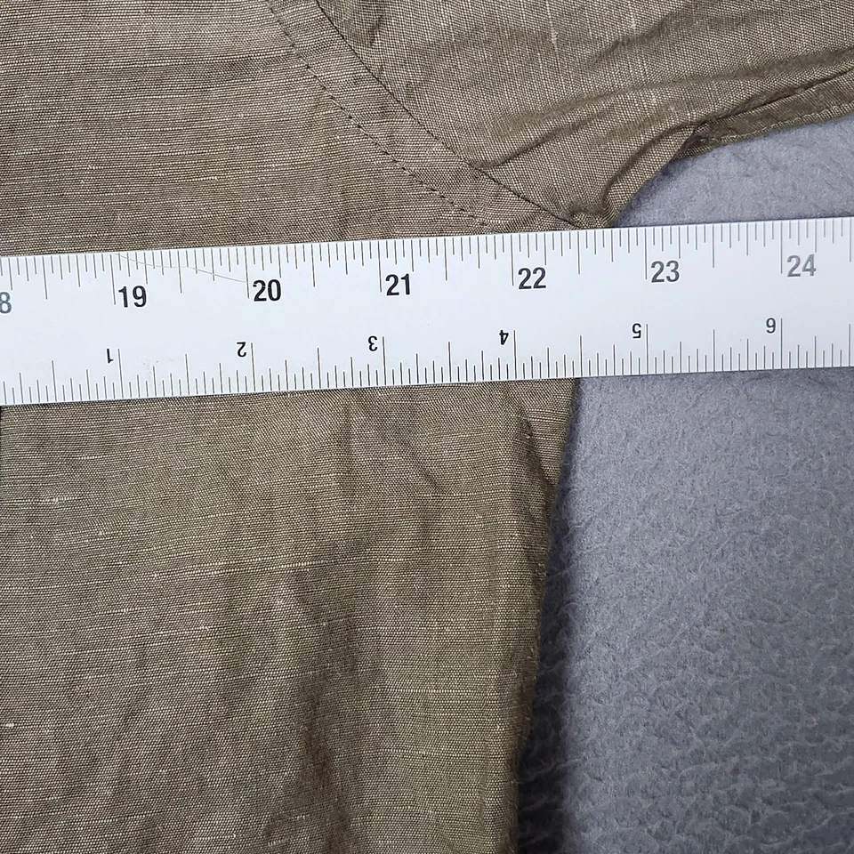 Uniqlo Shirt Mens Medium Green Linen Cotton Band Collar Short Sleeve Button - Image 3 of 4