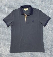 Burberry Nova Check Trim Polo Shirt M Navy London England Short Sleeve PRE-Owned