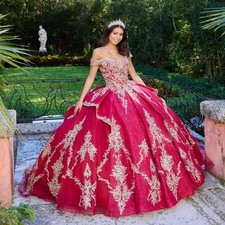Red Quinceanera Dresses Off Shoulder Lace Appliques Layered Ball Gowns Sweet 16