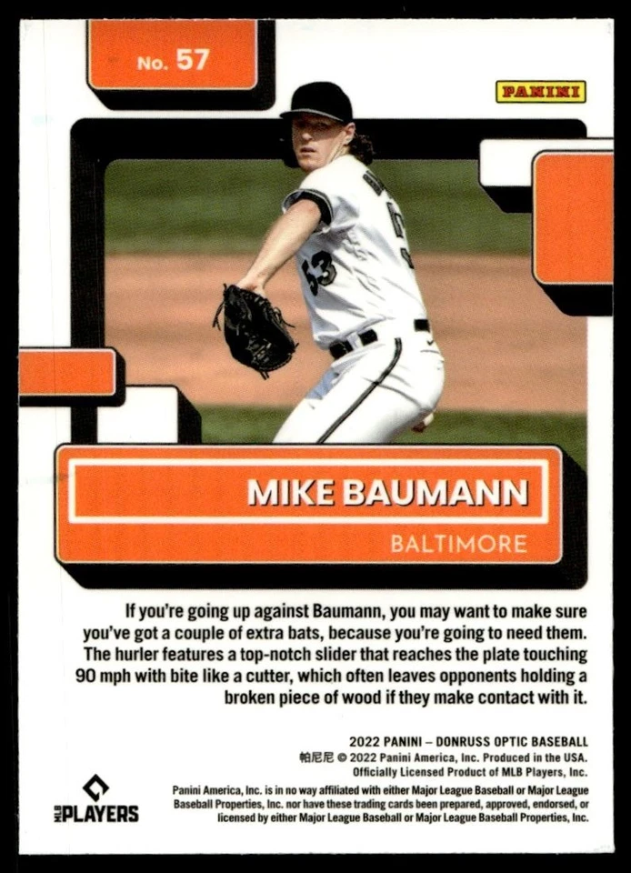 2022 Donruss Optic RATED ROOKIE Mike Baumann Rookie Baltimore Orioles #57 - Image 2 of 2