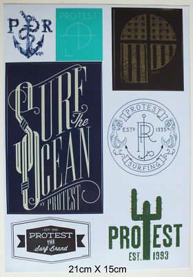 Protest Surf Wakeboard Windsurf Snowboard Sticker Sheet 6 Decal Stickers 