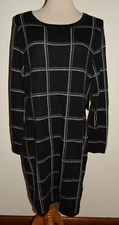 New Womens Cynthia Rowley Sweater Dress XL Black White Plaid Long Sleeve