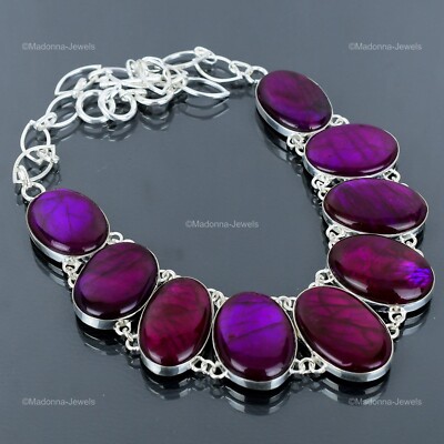 Oval Purple Fire Labradorite Stone Bezel Chain Necklace Jewelry Sterling Silver