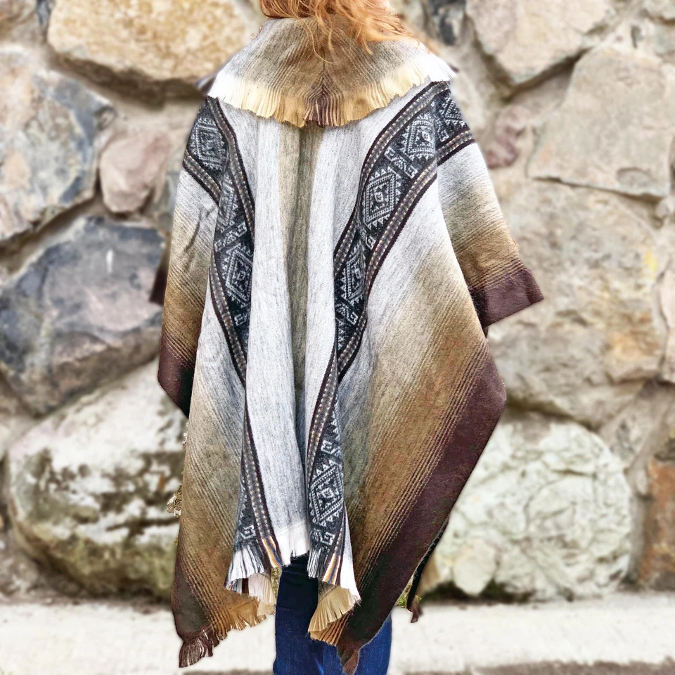 Lightweight BABY ALPACA Wool Collared Poncho Pullover UNISEX Handmade in Ecuador - Image 2 of 4