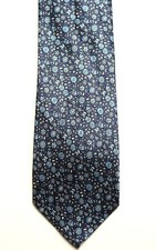 New Men's Bloomingdale's Navy Blue Floral Print 100 Silk Neck Tie Necktie