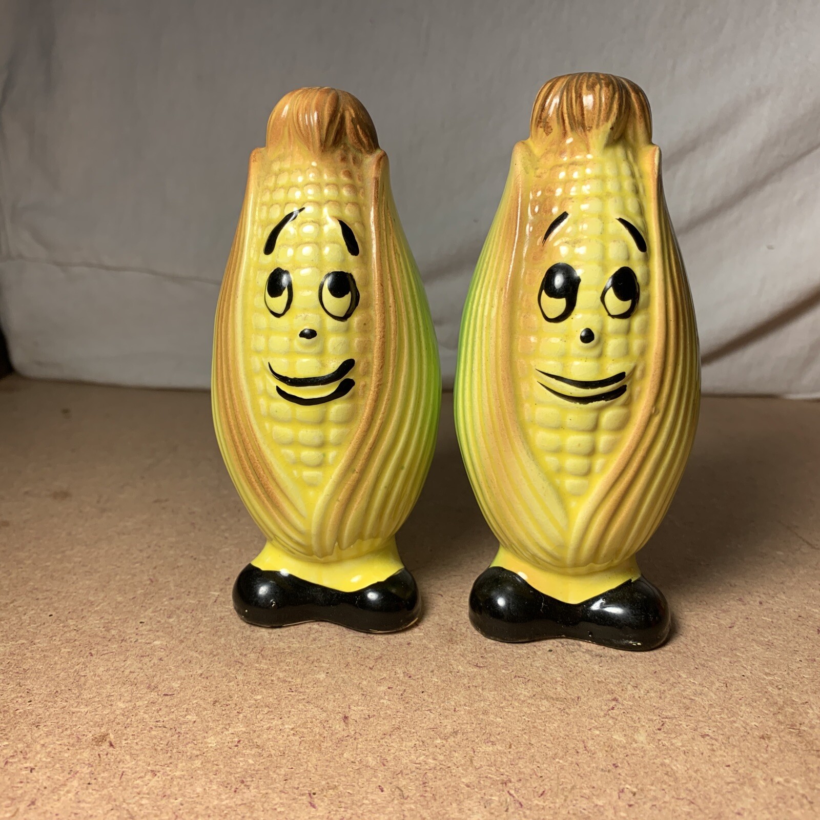 Large Vintage Anthropomorphic Corn and Lettuce Salt and Pepper Shaker