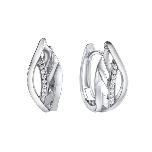 Ohrschmuck Creolen Ohrringe 925 Sterling Silber Glanz Poliert Zirkonia Weiß V-image