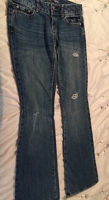 Ladies  Womens AMERICAN EAGLE Distressed Blue Denim Jeans Size 2 Regular 