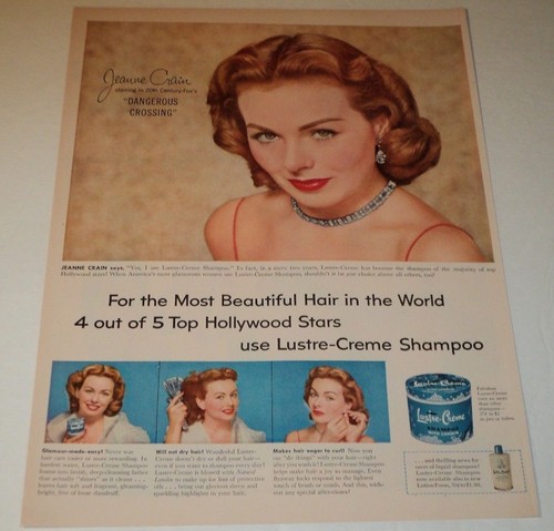 VINTAGE 1953 LUSTRE-CREME SHAMPOO AD JEANNE CRAIN