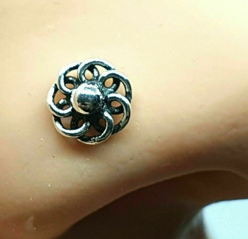 Cerchio naso celtico ruota solare spirale 22 g (0,6 mm) argento sterling 925 ... - Immagine 3 di 4