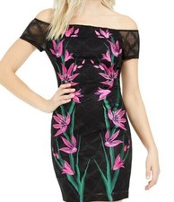 NWT $128 GUESS Off-The-Shoulder Embroidered Dress Black Multi 8