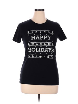 Level Apparel Women Black Short Sleeve 