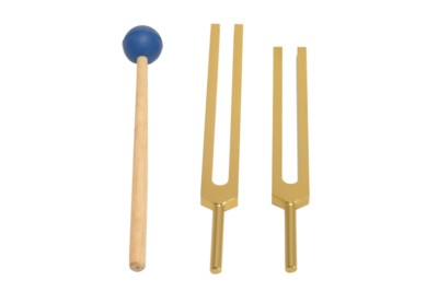 NEW GOLD High Om Tuning Fork Ohm 2 pc kit +Mallet Relaxation Meditation Healing