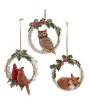Set of 3 BIRCH BERRIES WOODLAND ANIMAL Christmas Ornaments, by Kurt Adler
