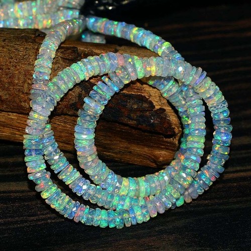 AAA 100% Natural Ethiopian Welo fire Opal heishi Round Tyre Faceted Beads 3-6 mm - Picture 4 of 5