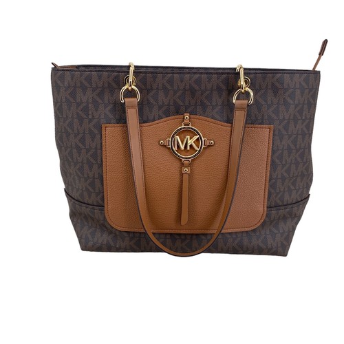 Michael Kors Womens NEW Tote Purse Amy Large Two Tone Brown 38S2G2AT38 - Picture 3 of 11