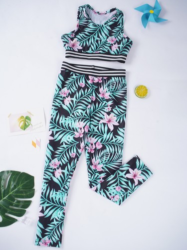 Girls Tank Bra Top with Leggings Set Athletic Tracksuits Gymnastic Workout Sport - Picture 109 of 150
