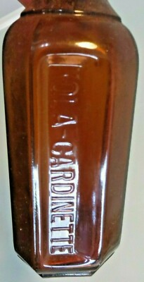 AMBER 8 SIDED KOLA CARDINETTE BOTTLE 1890-00'S THE PALISADE MFG CO.YONKERS N.Y.