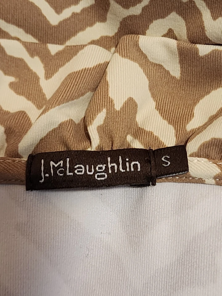 J McLaughlin Mujer Catalina Tela Volantes Beige Estampado Animal Talla Pequeña Elástico Foto 3 de 4