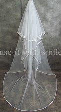 BRIDAL SWAROVSKI IVORY OFF WHITE 2 TIER CHAPEL WEDDING VEIL 126" RIBBON EDGE UK