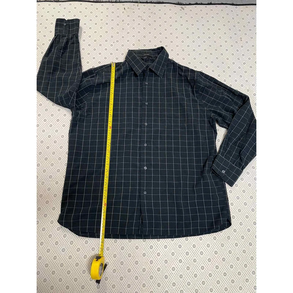 Camisa de vestir negra, a cuadros, axista de manga larga para hombre, talla XL, con botones Foto 2 de 4