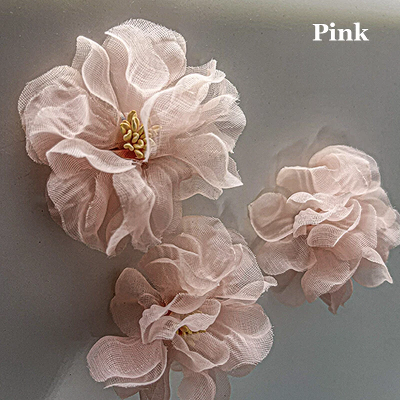 4X Encaje Rosa Falsa 3D Flor de Tul Transparente Artesanía para Tocado Vestido de Novia Decoración Foto 2 de 4