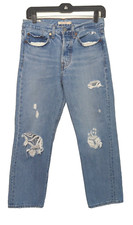 Levis Womens Wedgie Straight Distressed Button Fly Denim Jeans Light Wash Sz 27