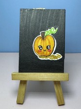 Original ACEO pumpkin Mini Painting, Signed Art, LadyAndry,