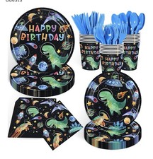 NEW 168PCS Space Dinosaur Boy Birthday Party Supplies Tableware Set 24 Guests