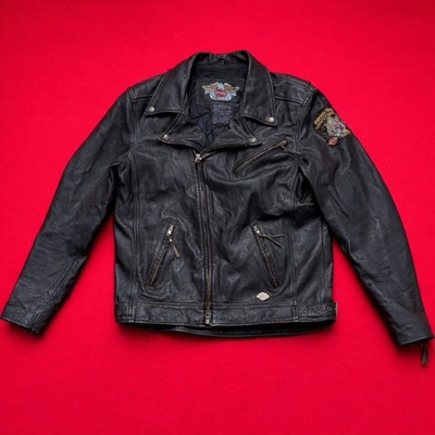 HARLEY-DAVIDSON 3L レザージャケット ブラック ワッペン Harley Davidson Leather Jacket Mens L Tall Black Biker Horny Toad