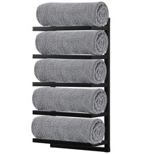 Towel Holder Rack 5 Tier Bathroom Storage Rack Wall Mounted Quality Black Finish