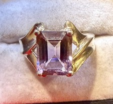Sterling Silver Vintage Light Colored Brilliant Amethyst Emerald Cut Ladies Ring