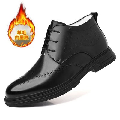Mens Winter Lace Up Business Dress Wool Leather Shoes High Top Cotton Shoes  New