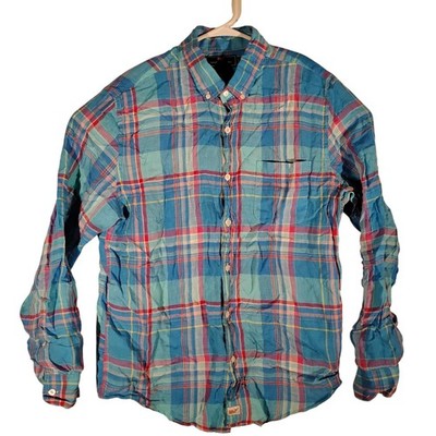 Vineyard Vines shirt mens L LArge blue plaid 100% linen slim fit Murray