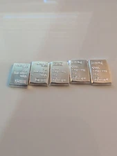  5 × 1 Gram Pure Silver Bullion Bars .999 Fine Valcambi  (Lot Of 5)