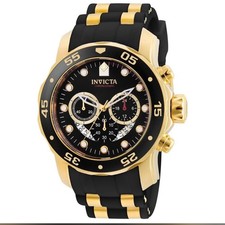 Invicta Men's 48mm PRO DIVER SCUBA Chronograph BLACK Dial Gold Tone Watch 6981
