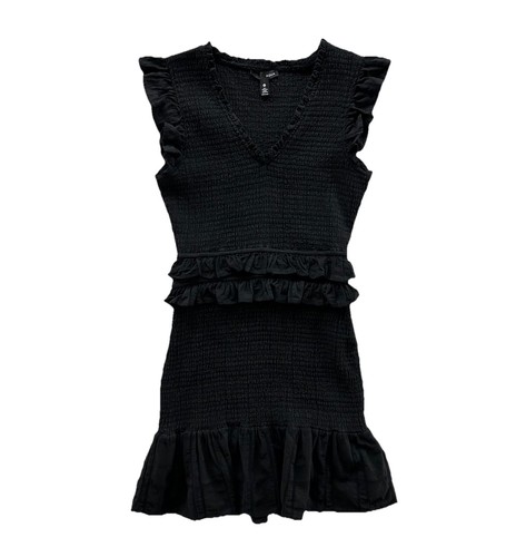 AQUA Smocked Mini Dress Women's Size Medium Black Cotton Sleeveless