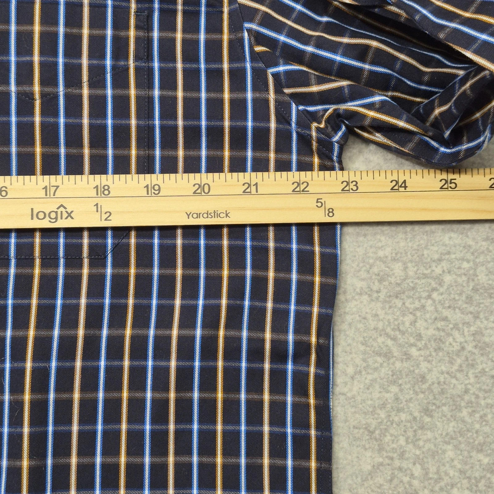 Stafford Signature Mens Shirt L Blue Yellow Plaid Button Down Wrinkle Iron Free image 3