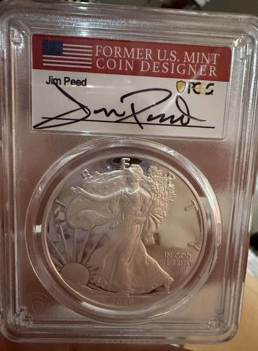 2020 S PROOF AMERICAN SILVER EAGLE PCGS PR70 DCAM FDI JIM PEED SIGNED