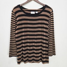 Vintage 90s Y2K Chicos Travelers Top 2 L Striped Slinky Grunge Indie USA Made
