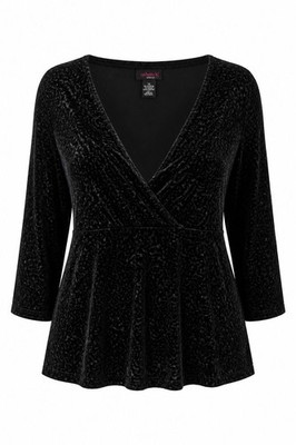 Clothing & Co. by Notations Black Burnout Velvet Wrap Top