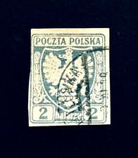 POLAND Stamp - 1919 Polish Eagle on Heraldic Shield Sn 61 Imperf Used
