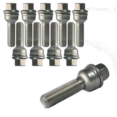 10x Radschrauben M14x1.5 42mm Kugelbund 2-teilig R14 Silber für Audi A8 4H A8 4H