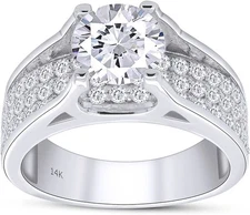 Moissanite Bridge Engagement Ring 2.10CT 14K White Gold Plated