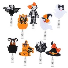 9 Pcs Halloween Badge Reel with Clip Felt Nurse ID Badge Holder Retractable