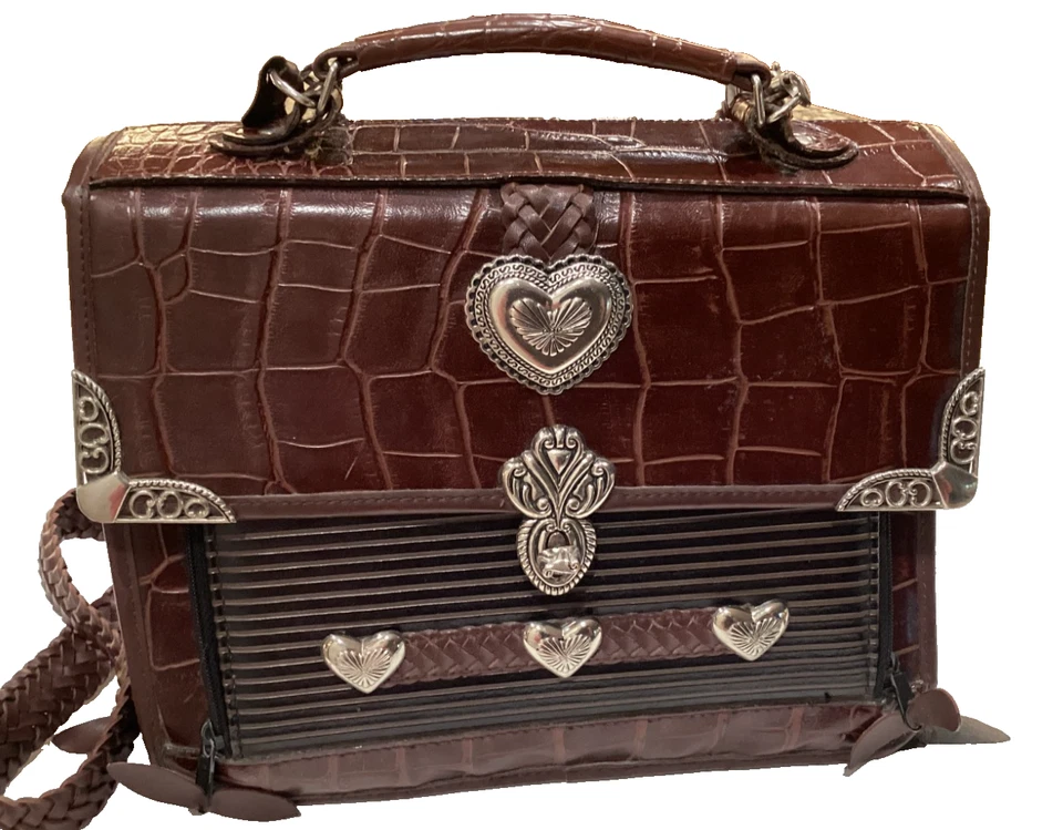 Винтажный 1990-х Brighton портфель устроитель через плечо шоколадный коричневый кожаная сумка - Изображение 2 из 4