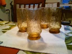 VINTAGE ANCHOR HOCKING RAINFLOWER AMBER TUMBLERS SET OF 4 GLASSES