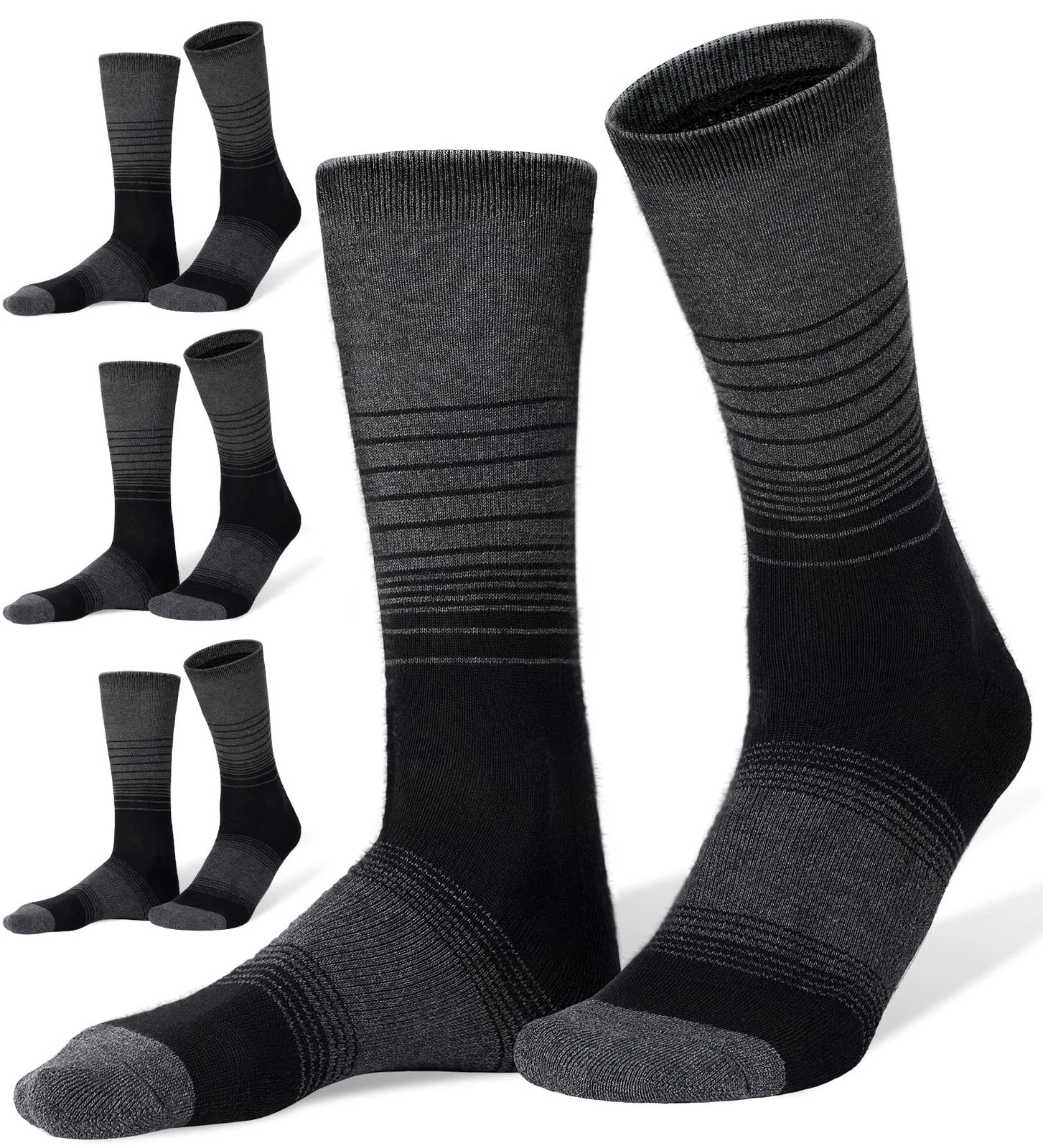4 Pack Men's Merino Wool Hiking Socks, Wicking Cushioned, Warm Thermal Lightw...
