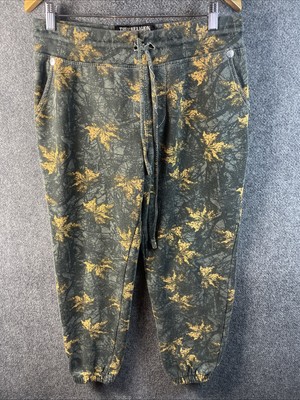True Religion Sweatpants M Big T Leaf Jogger Branches All Over Print Green
